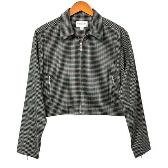 Emanuel Ungaro Vintage Cropped Jacket Black White Check Zip Pockets Size 12/46 - Picture 1 of 8